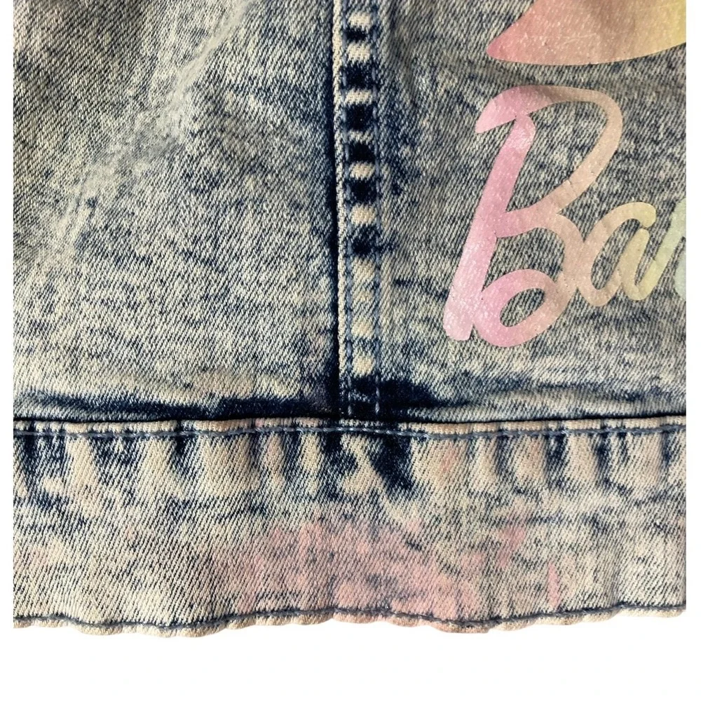 Barbie Girls Denim Jacket XS 4 5 Acid Wash Rainbow Embroidered Jean Coat Kids‎